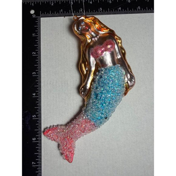 Pier 1 Beaded Mermaid Ornament With Gold Hair Mercery Glass - Picture 4 of 4